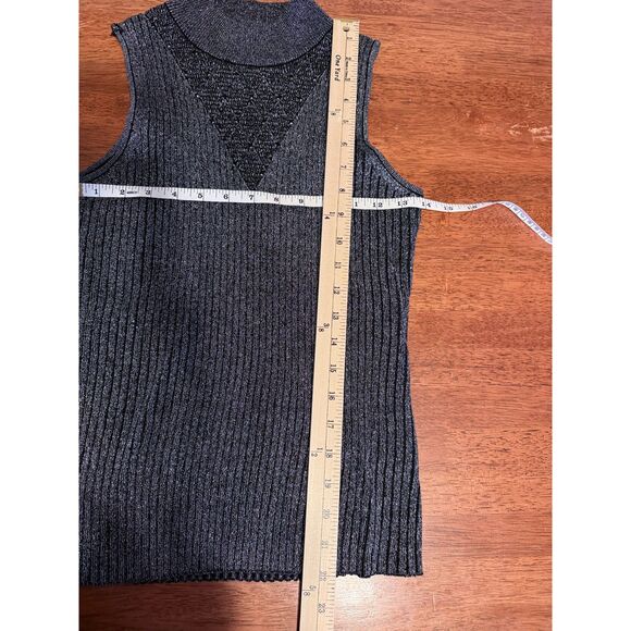 Carmen Marc Valvo Metallic Ribbed Mock Neck Top – Gunmetal Silver – Size M - Picture 5 of 5